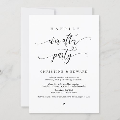 Wedding Elopement Happily Ever After Party  Invit Invitation