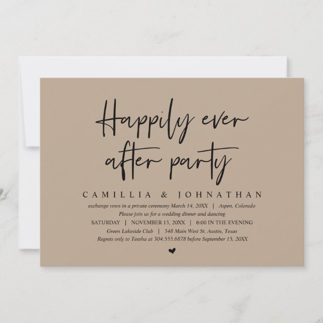 Wedding Elopement, Happily Ever After Party Invita Invitation (Front)