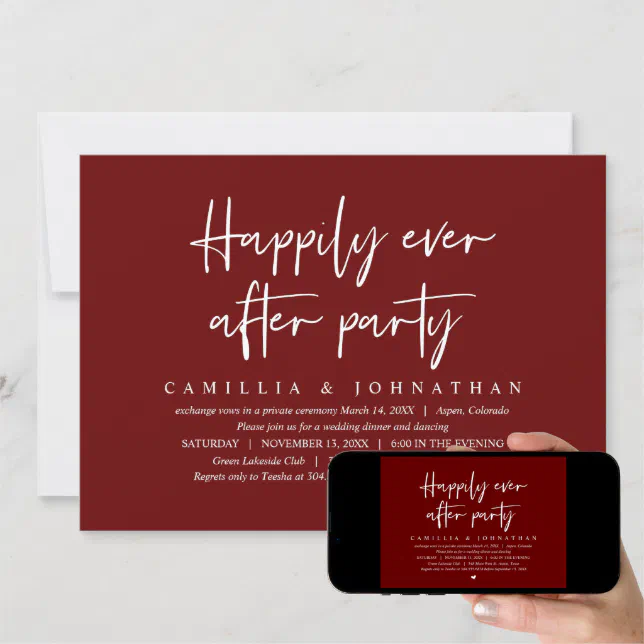 Wedding Elopement Happily Ever After Party Invita Invitation Zazzle 3615