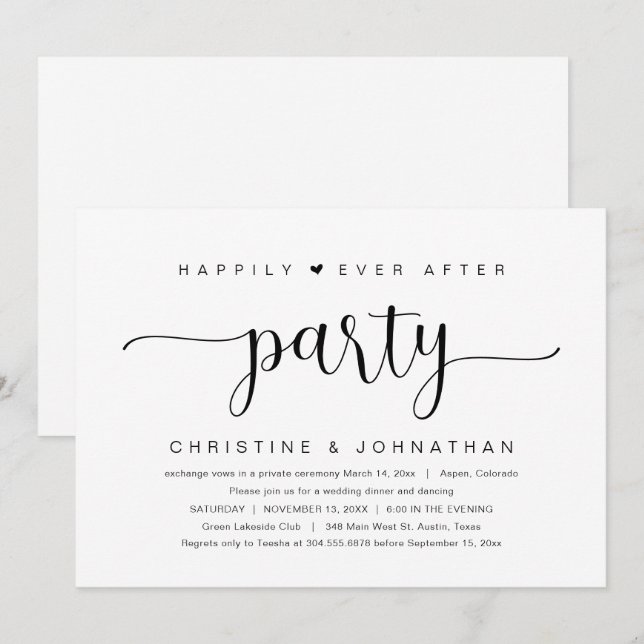 Wedding Elopement, Happily Ever After Party Invita Invitation (Front/Back)