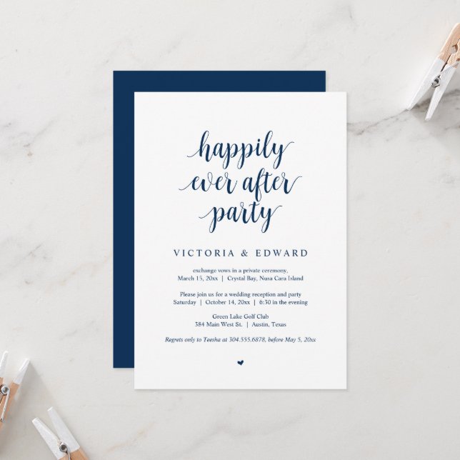 Wedding Elopement, Happily Ever After Party Invita Invitation (Front/Back In Situ)