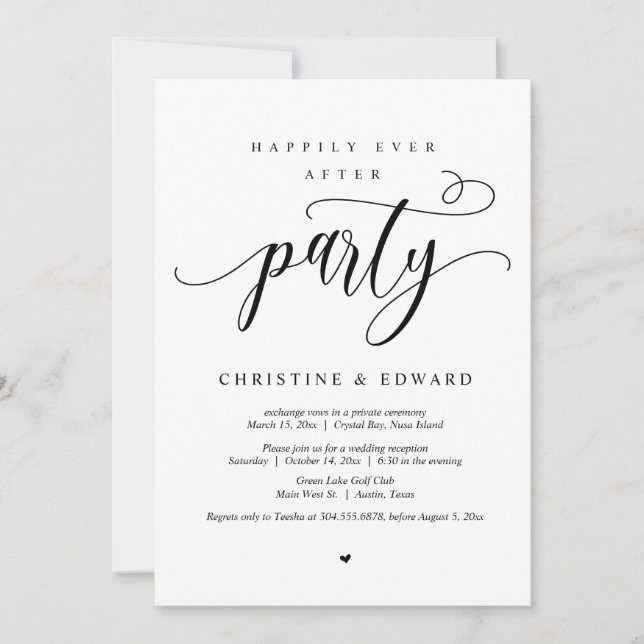 Wedding Elopement, Happily Ever After Party Invita Invitation (Front)