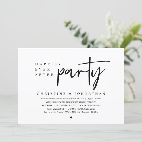 Wedding Elopement Happily Ever After Party Invita Invitation