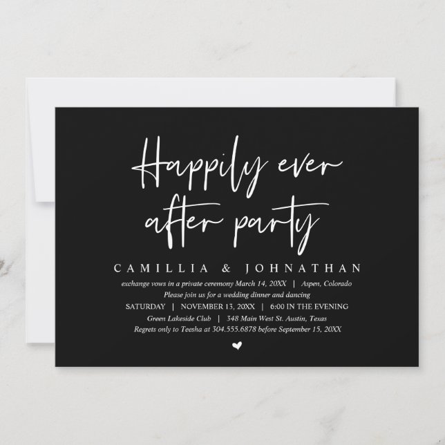 Wedding Elopement, Happily Ever After Party Invita Invitation (Front)