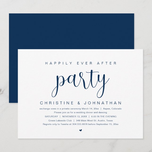 Wedding Elopement, Happily Ever After Party Invita Invitation (Front/Back)