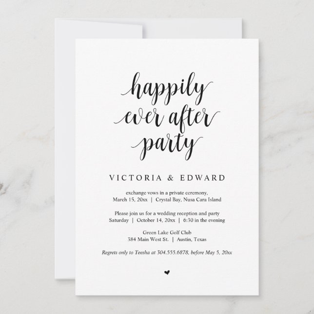 Wedding Elopement, Happily Ever After Party Invita Invitation (Front)