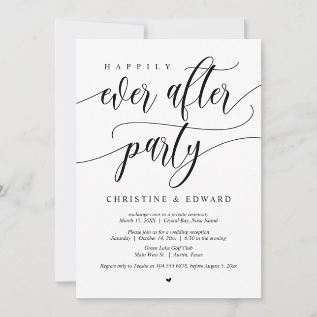 Wedding Elopement, Happily Ever After Party Invitation (Front)