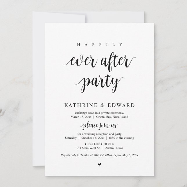 Wedding Elopement, Happily Ever After Party  Invitation (Front)