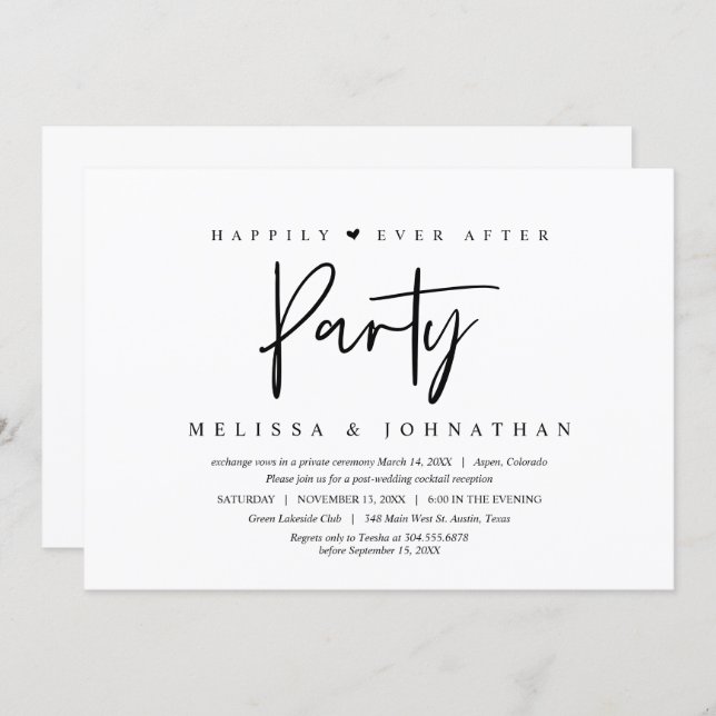 Wedding Elopement, Happily ever after party Invitation (Front/Back)