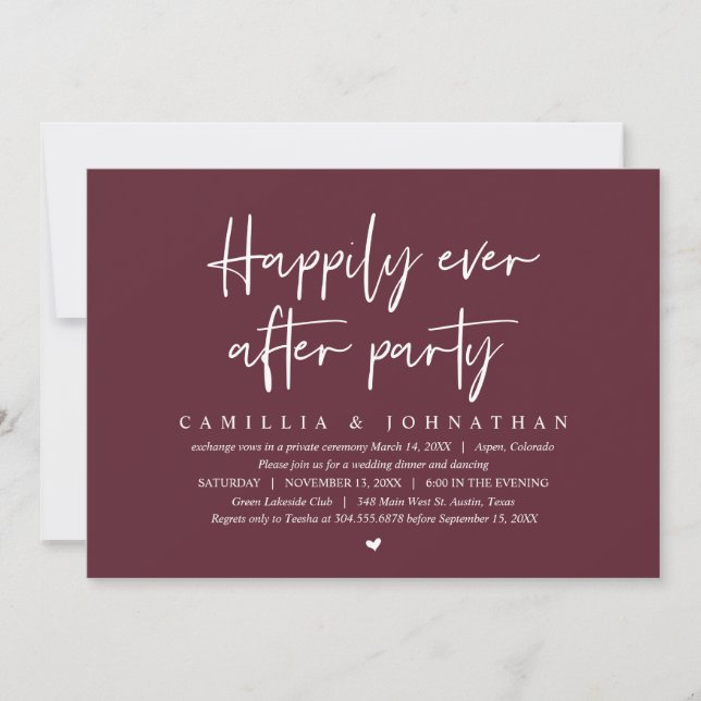 Wedding Elopement, Happily Ever After Party Invitation (Front)