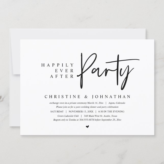 Wedding Elopement, Happily Ever After Party Invitation (Front)