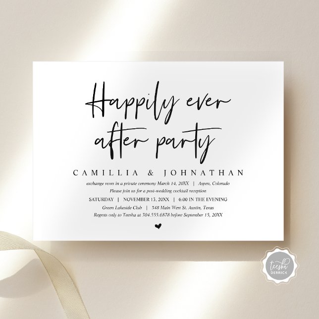 Wedding Elopement, Happily Ever after Party Invitation (Wedding Elopement, Happily Ever after Party Dinner Invitation, Modern Script, Digital Download)