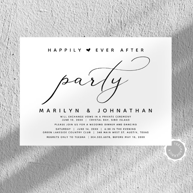 Wedding Elopement Happily Ever After Party Invitation (Modern Minimalist, Happily Ever After Wedding Elopement Dinner Party Celebration Invitation Cards.)