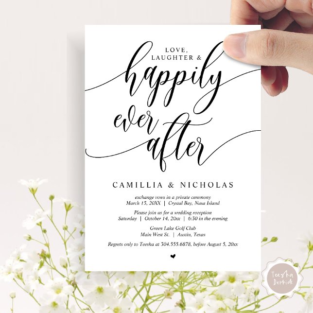 Wedding Elopement, Happily Ever After Party Invitation (Wedding Elopement, Happily Ever After Party Invitation Card, PDF, Black White)