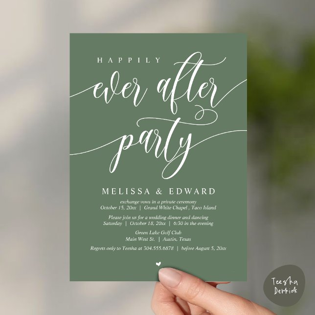 Wedding Elopement, Happily Ever After Party  Invitation (Happily Ever After Party Invitation Card, PDF, Wedding Elopement Dinner Brunch Lunch, Greenery Sage)