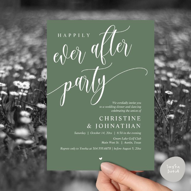 Wedding Elopement, Happily Ever After Party  Invitation (Wedding Elopement, Happily Ever After Party Invites Card, Modern Contemporary, PDF, Forest Sage)