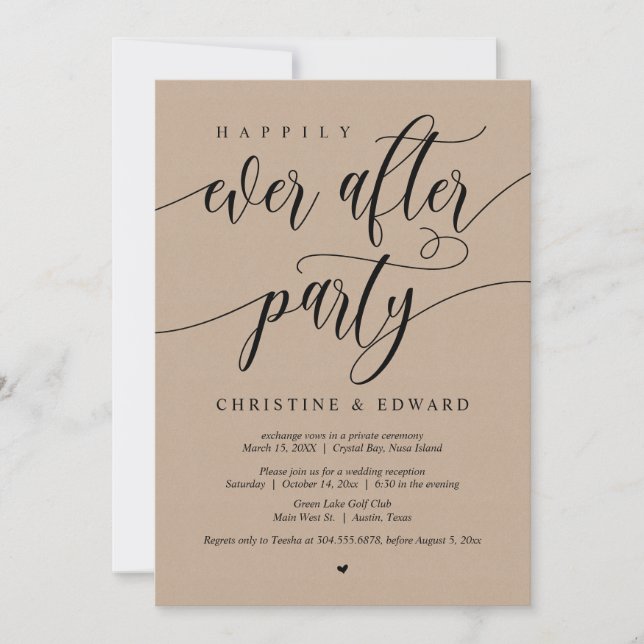 Wedding Elopement, Happily Ever After Party, Kraft Invitation (Front)