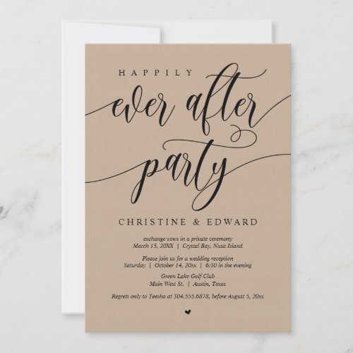 Wedding Elopement Happily Ever After Party Kraft Invitation