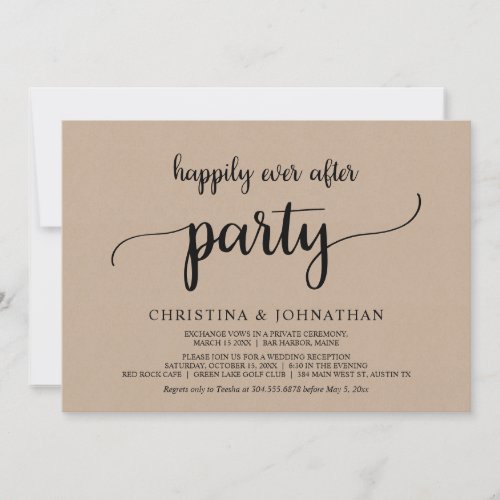 Wedding Elopement Happily Ever After Party Kraft Invitation