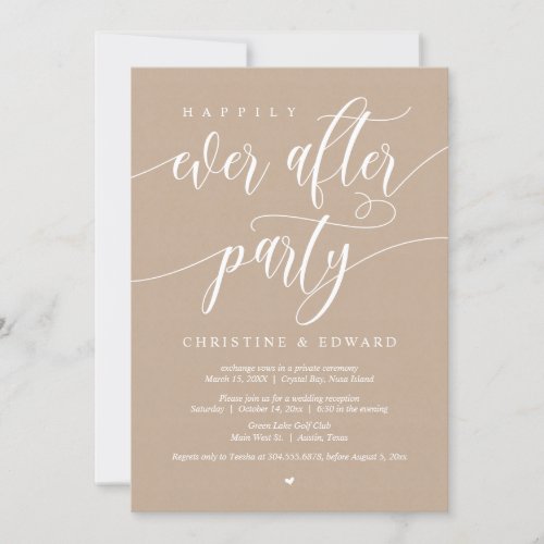 Wedding Elopement Happily Ever After Party Kraft Invitation