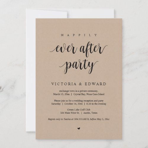 Wedding Elopement Happily Ever After Party Kraft Invitation