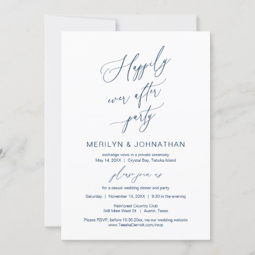 Wedding Elopement Happily Ever After Party Navy  Invitation