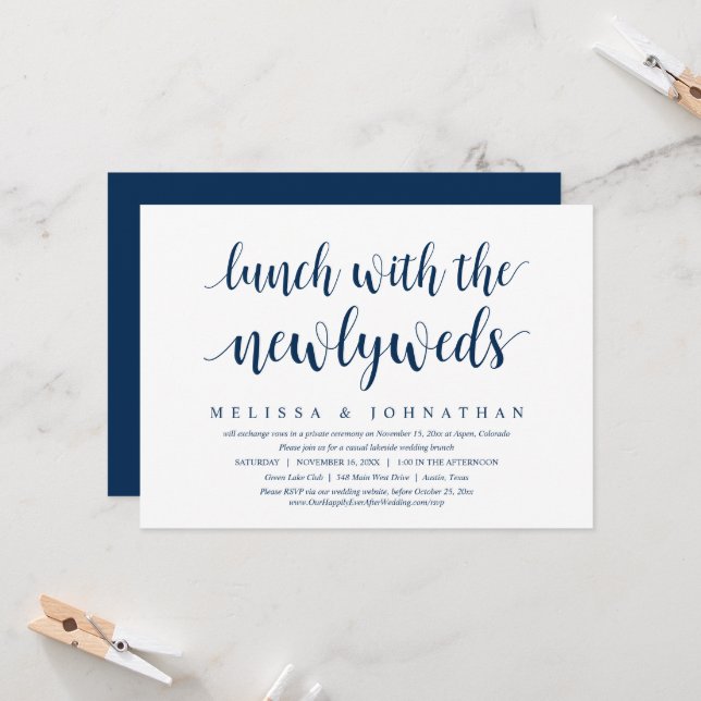 Wedding Elopement, Lunch With The Newlyweds Invita Invitation (Front/Back In Situ)