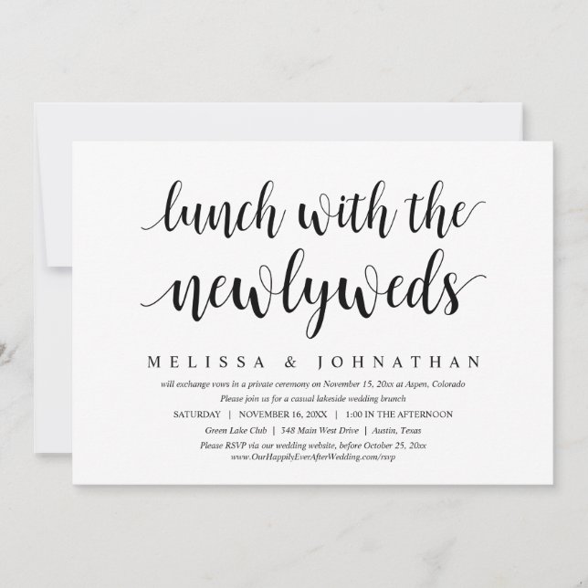 Wedding Elopement, Lunch With The Newlyweds Invitation (Front)