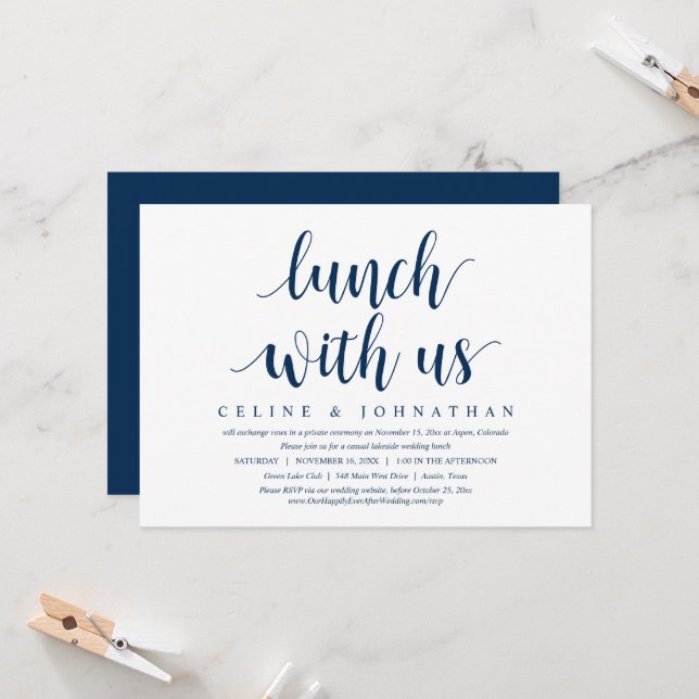 Wedding Elopement, Lunch With Us, Newlyweds Invita Invitation (Front/Back In Situ)