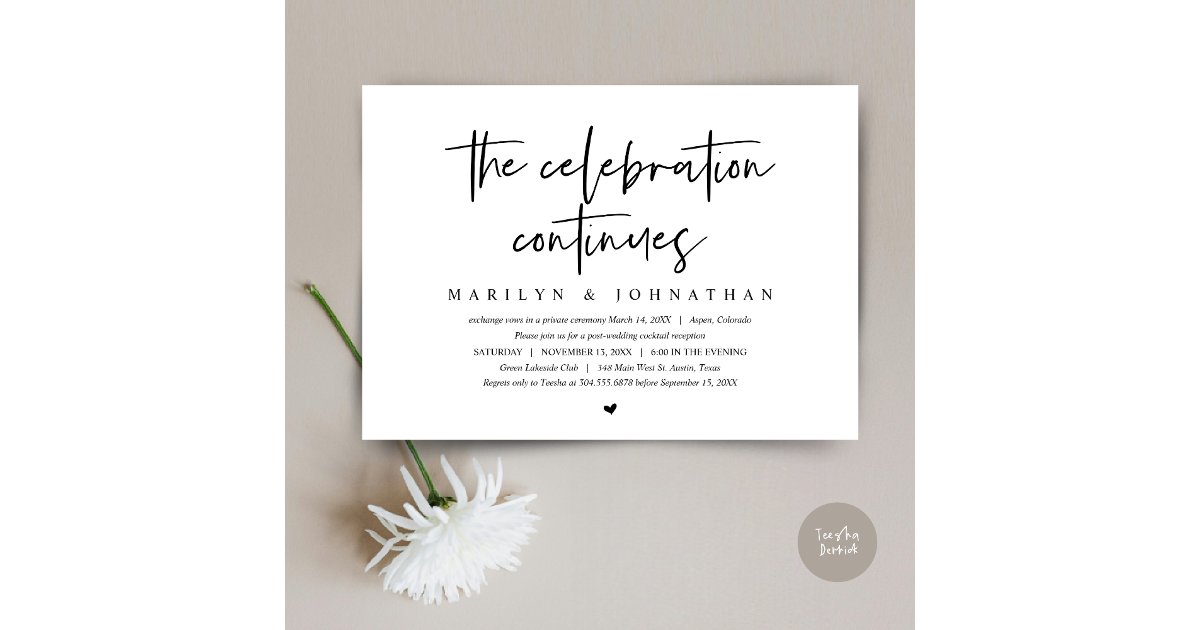 Wedding Elopement, Modern celebration continues Invitation | Zazzle