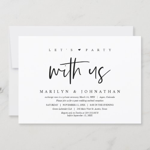 Wedding Elopement Modern Lets Party with us Invitation