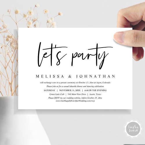 Wedding Elopement Modern Minimalist lets party Invitation