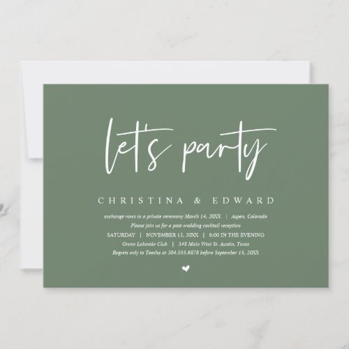 Wedding Elopement Modern Minimalist lets party Invitation