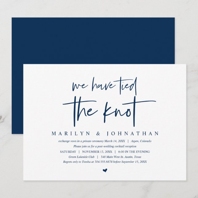 Wedding Elopement, Modern, tied the knot Party Invitation (Front/Back)