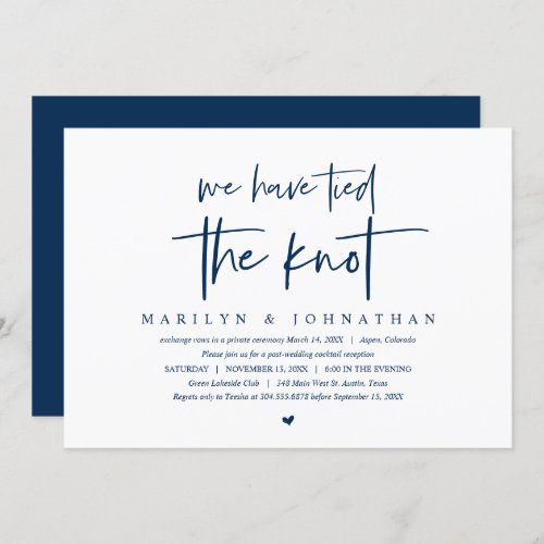 Wedding Elopement Modern tied the knot Party Invitation