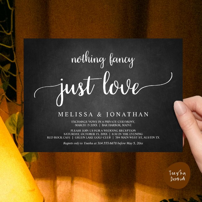 Wedding Elopement, Nothing Fancy Just Love Dinner Invitation (Wedding Elopement, Nothing Fancy Just Love Dinner Invitation Card, PDF, Rustic Cottage Chalkboard)