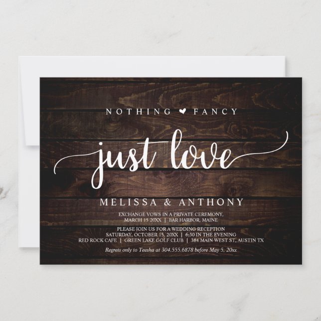 Wedding Elopement, Nothing Fancy Just Love Invitat Invitation (Front)