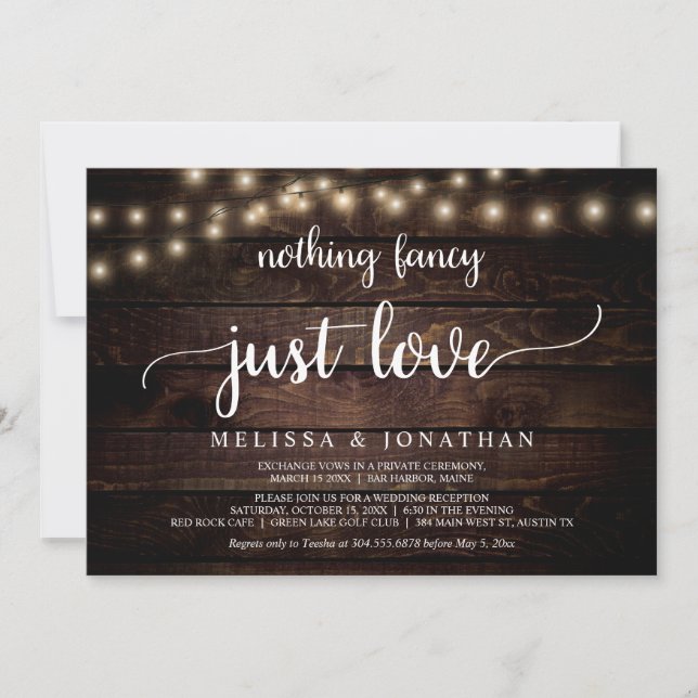 Wedding Elopement, Nothing Fancy Just Love Invitat Invitation (Front)