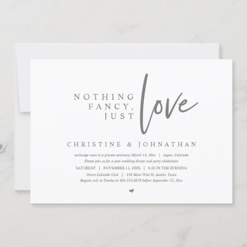 Wedding Elopement Nothing Fancy Just Love Invitation