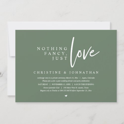 Wedding Elopement Nothing Fancy Just Love Invitation