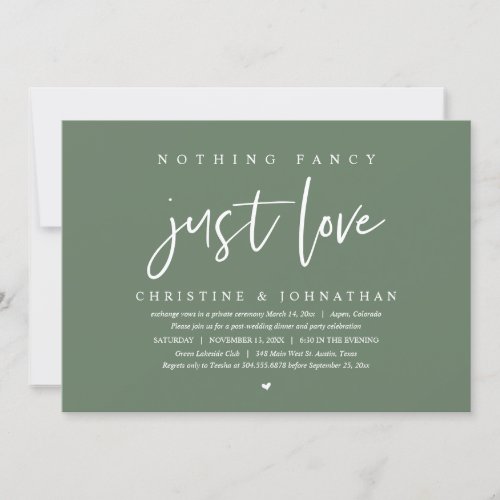 Wedding Elopement Nothing Fancy Just Love  Invitation