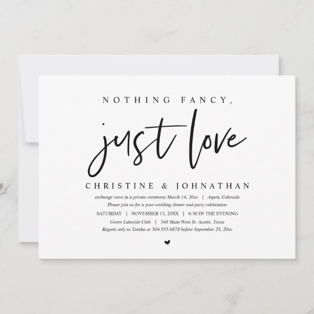 Wedding Elopement, Nothing Fancy, Just Love  Invitation (Front)
