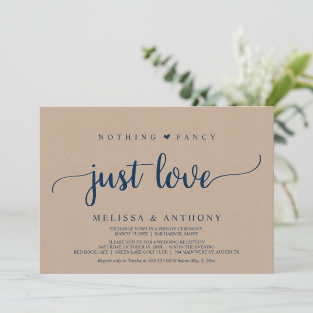 Wedding Elopement, Nothing Fancy Just Love, kraft  Invitation (Standing Front)