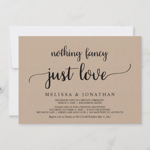 Wedding Elopement Nothing Fancy Just Love Kraft Invitation