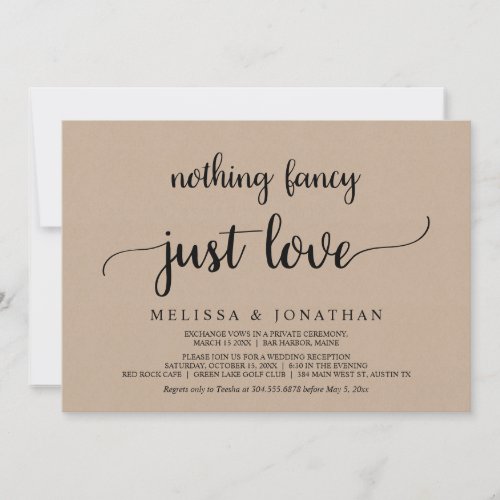 Wedding Elopement Nothing Fancy Just Love Kraft  Invitation