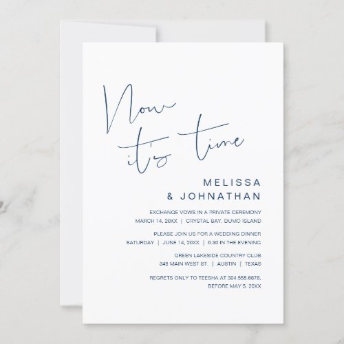 Wedding Elopement Now its time classy Navy Blue Invitation