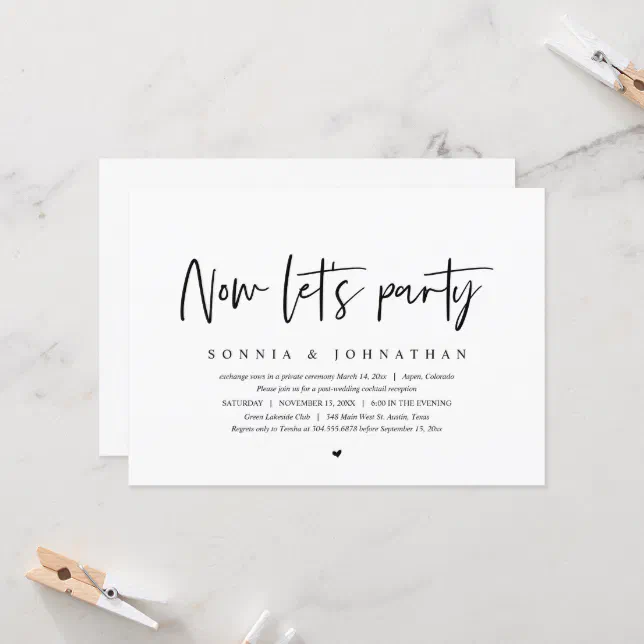 Wedding Elopement, Now let's party Invitation | Zazzle