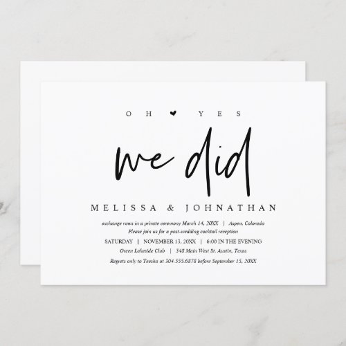 Wedding Elopement oh yes we did Invitation