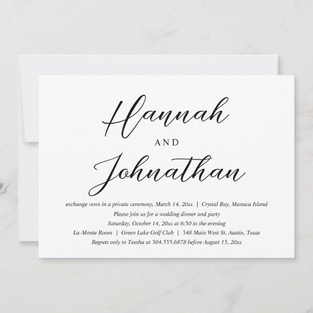 Wedding Elopement Party and Dinner  Invitation (Front)
