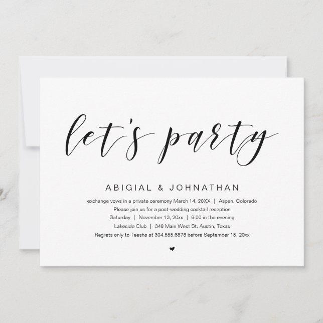 Wedding Elopement Party, Let's Party Invitation (Front)
